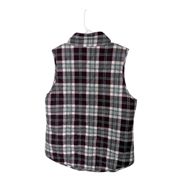 Maurices Burgundy Plaid Quilted Puffer Vest Size Medium Full Zip Pockets - Picture 6 of 6